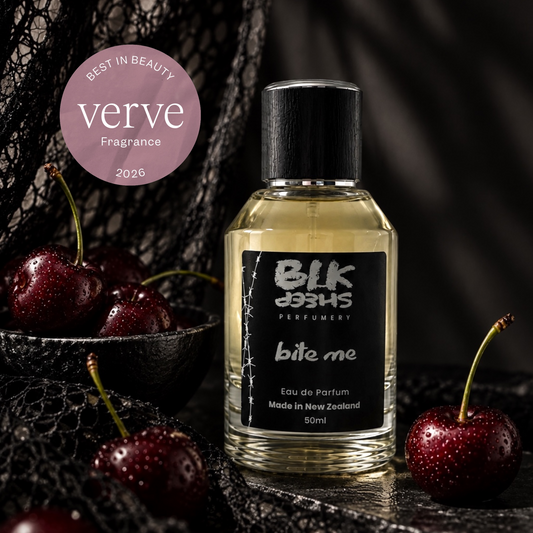 Bite Me Wicked Cherry Eau de Parfum, New Zealand made perfume, Verve best in Fragrance 2026. BLK Sheep Perfumery