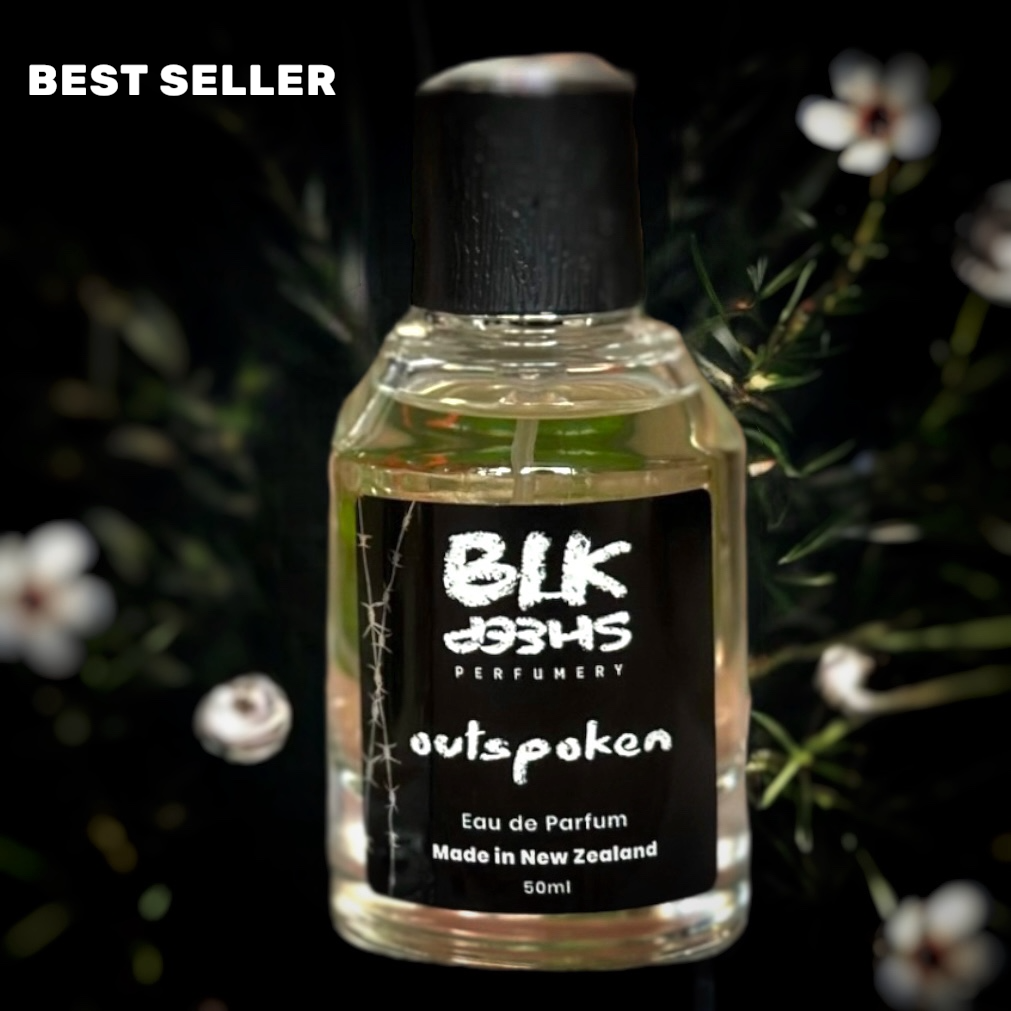 Outspoken 50ml Manuka, Anise and Blackcurrant niche perfume NZ. Made in New Zealand with sustainable and etihcal ingredients. Unisex natural perfume by BLK Sheep Perfumery.