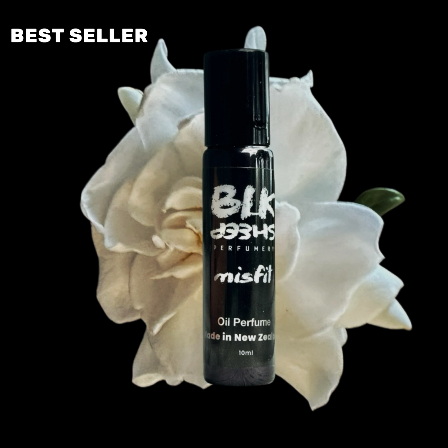 Misfit, twisted gardenia floral oil perfume. Sweet and romantic scent made from organic CCT oil with niche fragrance NZ. Alcohol Free perfume in a rollerball. By BLK Sheep Perfumery