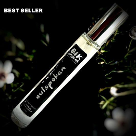 Outspoken a spicy manuka, anise and black currant niche perfume. Long lasting fragrance in a 10 ml travel size atomiser. Made in New Zealand with natural and sustainable ingredients.