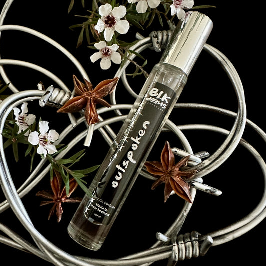 Outspoken a spicy manuka, anise and black currant niche perfume. Long lasting fragrance in a 10 ml travel size atomiser. Made in New Zealand with natural and sustainable ingredients.