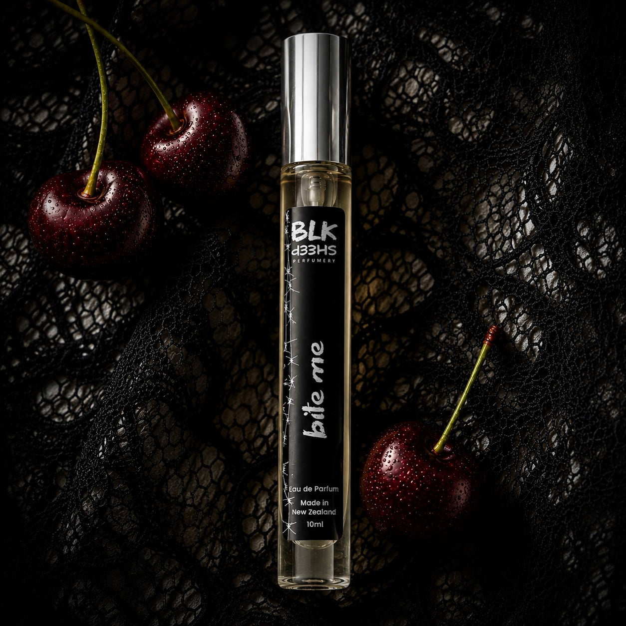 Niche Cherry perfume, Bite Me.
New Zealand made sustainable perfume by BLK Sheep Perfumery