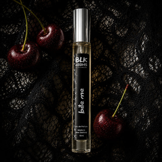Niche Cherry perfume, Bite Me.
New Zealand made sustainable perfume by BLK Sheep Perfumery