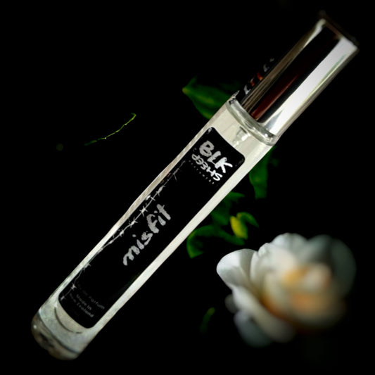 Perfume made in NZ. Misfit is a niche floral, gardenia and rose perfume.  Convenient travel size of 10ml. BLK Sheep Perfumery perfumes are made with sustainable ingredients.