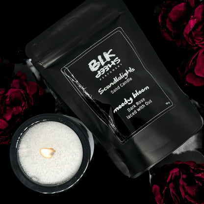 Rose and Oud scented Sand Candle NZ made with plant based wax, clean burning. Great gift under $30. Sustainable. Mini candle set by BLK Sheep Perfumery New Zealand.