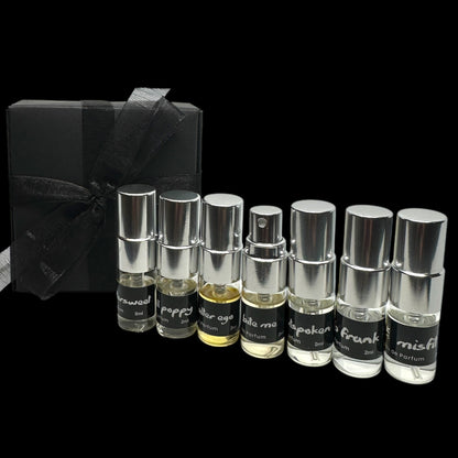 Perfume discovery set by BLK Sheep Perfumery, niche perfumes made with sustainanable ingredients. Original fragrances NZ.