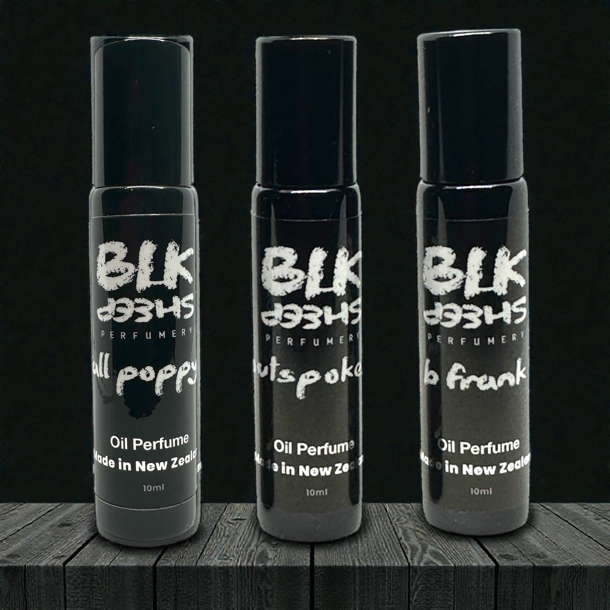OIl Perfume set, alcohol free, Niche Perfumes by BLK Sheep Perfumery.
Made in New Zealand.