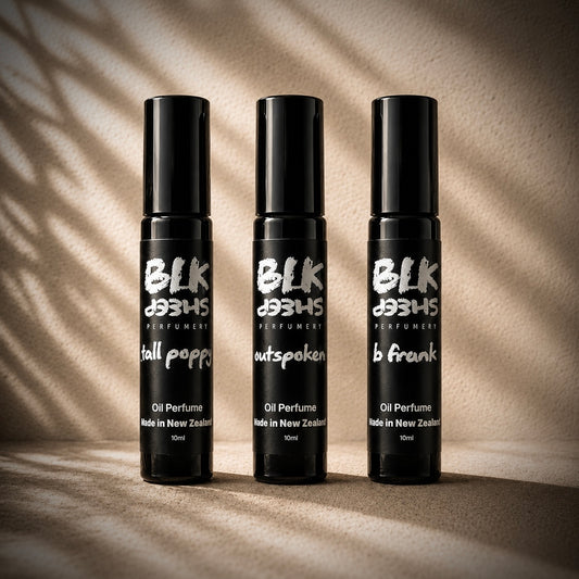 OIl Perfume set, alcohol free, Niche Perfumes by BLK Sheep Perfumery.
Made in New Zealand.
