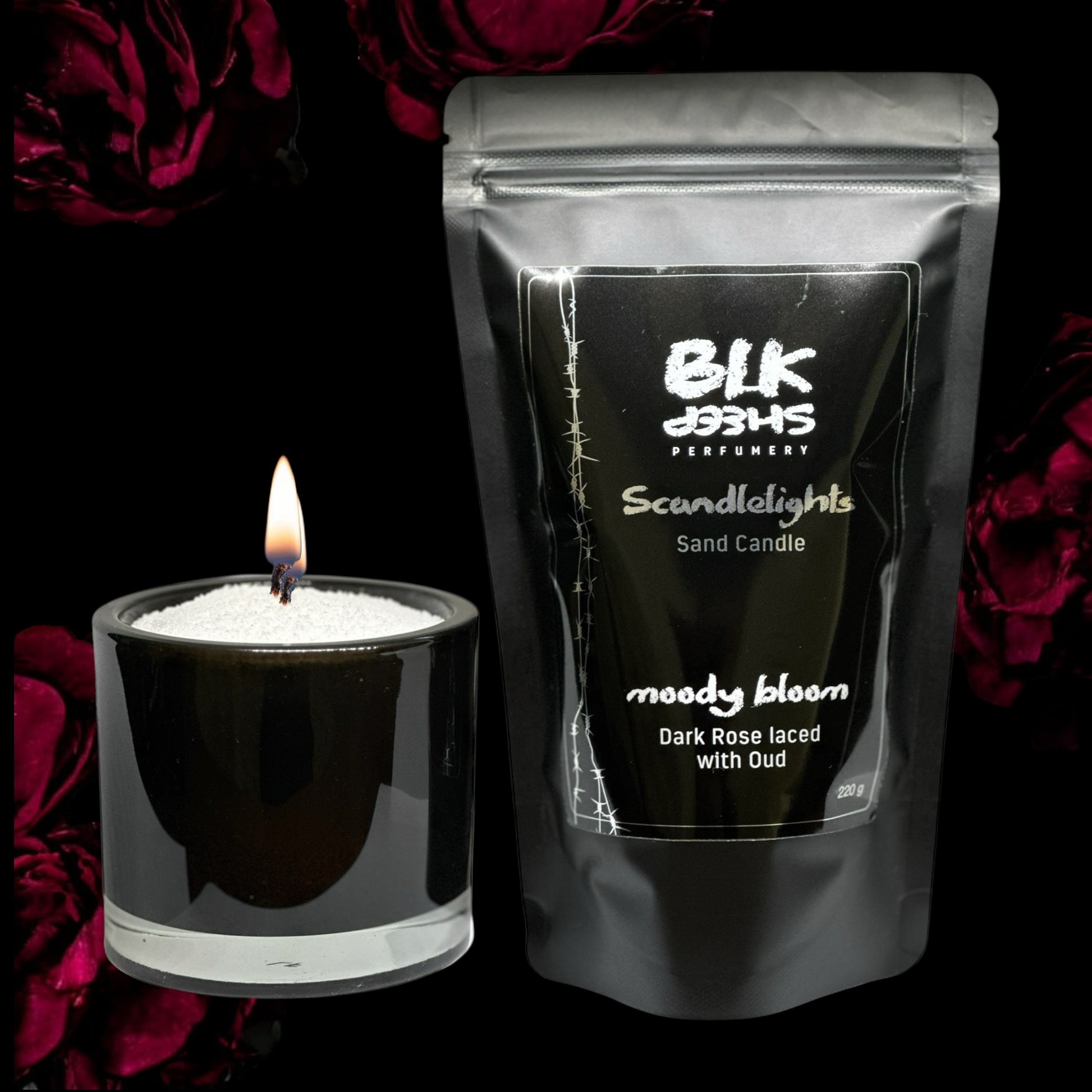 Scandlelights by BLK Sheep Perfumery. Rose Candle NZ. Home fragrance. Plant Based sand wax clean burning with reusable jar.