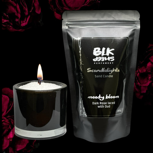Scandlelights by BLK Sheep Perfumery. Rose Candle NZ. Home fragrance. Plant Based sand wax clean burning with reusable jar.