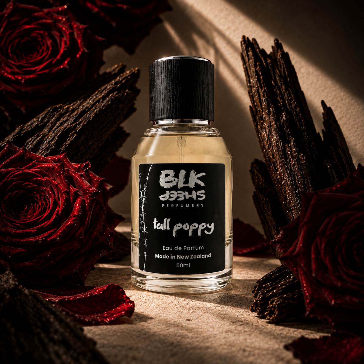Rose and Amber Eau de Parfum, made in New Zealand by BLK Sheep Perfumery. Tall Poppy Uncut Rose