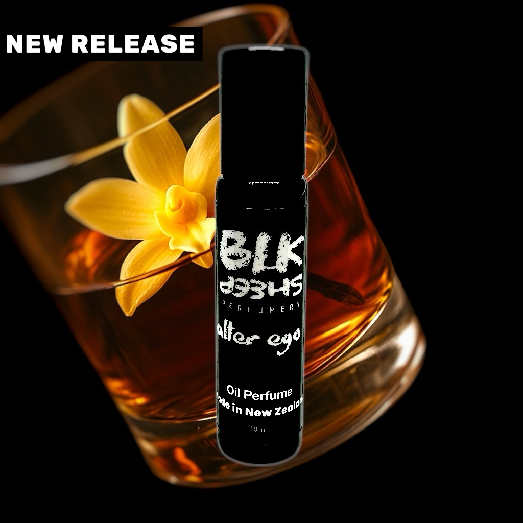 Boozy Vanilla roll on oil perfume. Niche Perfume NZ made with sustainable ingredients. Made by BLK Sheep Perfumery